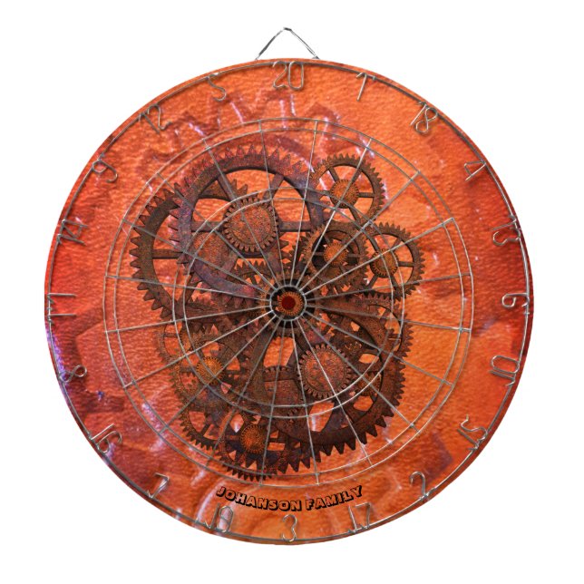 Steampunk Scifi Gears Orange 1800-talet Maskin Darttavla (Framsidan)