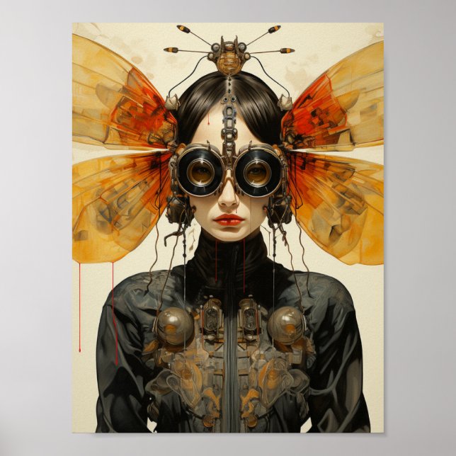 Steampunk Scifi Insekt Woman Poster (Framsidan)