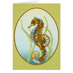Steampunk Seahorse Hälsningskort