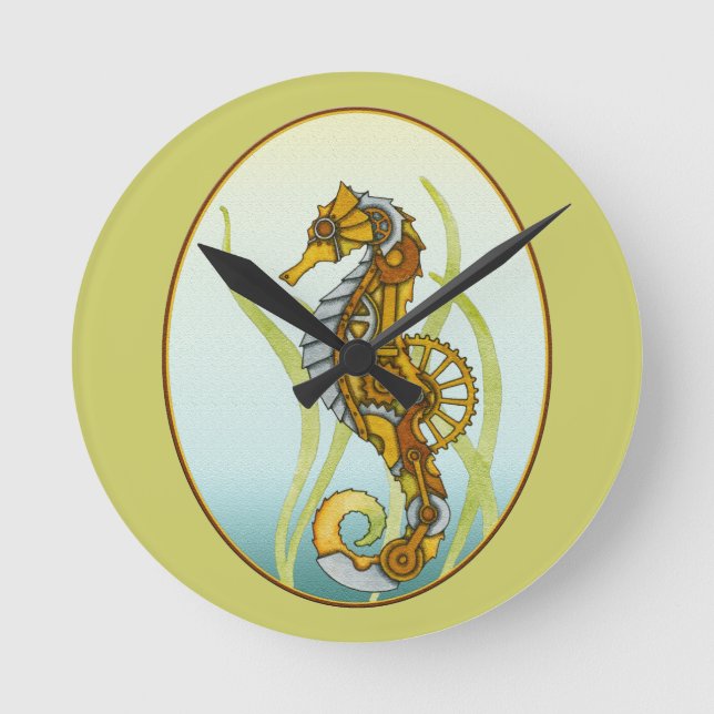 Steampunk Seahorse Rund Klocka (Framsida)