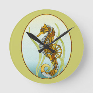 Steampunk Seahorse Rund Klocka