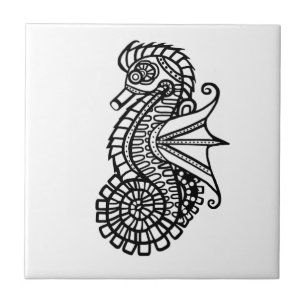 Steampunk Seahorse Stencil Kakelplatta