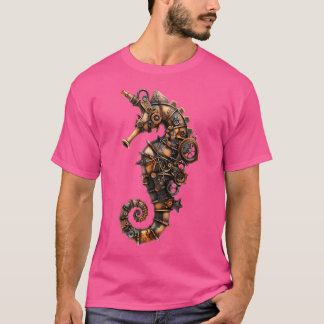 Steampunk Seahorse Unique Mechanical Art Print Vin T Shirt
