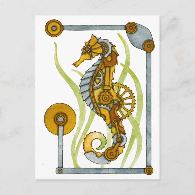 Steampunk Seahorse Vykort (Framsida)