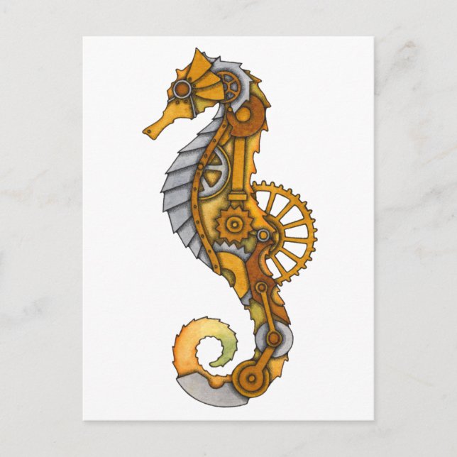 Steampunk Seahorse Vykort (Framsida)