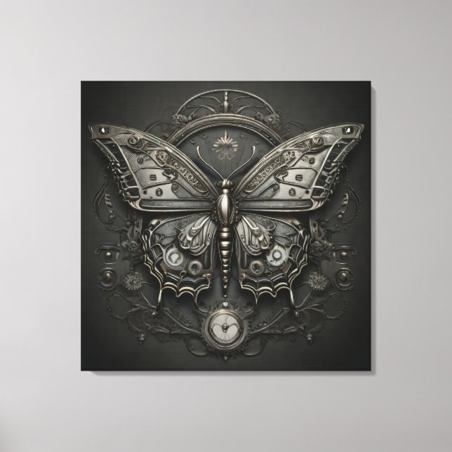 Steampunk Serenity - Butterfly Digital Art Canvastryck (Framsida)