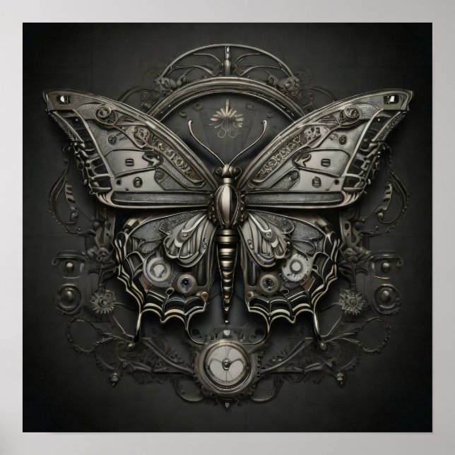 Steampunk Serenity - Butterfly Digital Art Poster (Framsidan)