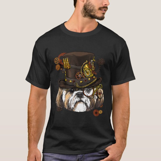 Steampunk Shih Tzu Hund Steampunk T Shirt (Framsida)