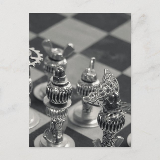 Steampunk Silver Chess Figur Delarare Vykort (Framsida)