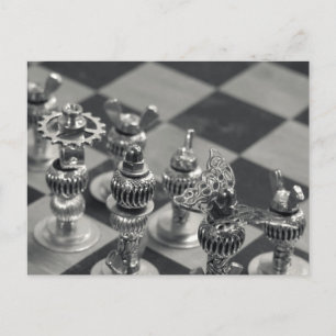 Steampunk Silver Chess Figur Delarare Vykort