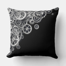 Steampunk Silver Gears Kudde