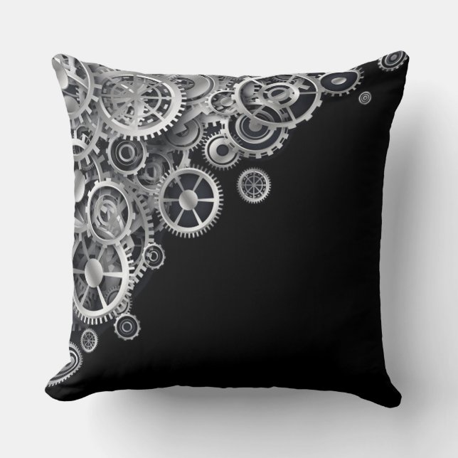 Steampunk Silver Gears Kudde (Framsida)
