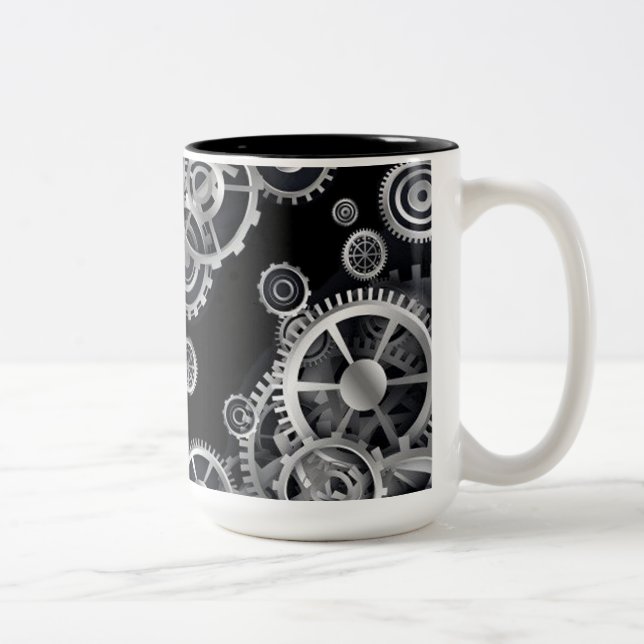 Steampunk Silver Gears Två-Tonad Mugg (Höger)