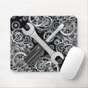 Steampunk Silver Gears & Verktyg Mouse Pad Musmatta