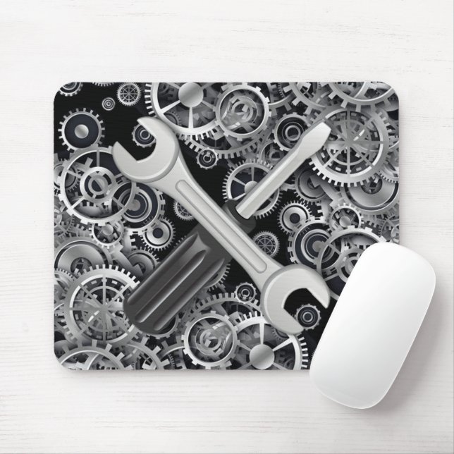 Steampunk Silver Gears & Verktyg Mouse Pad Musmatta (Med mus)