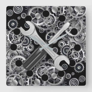 Steampunk silver utrustar, & verktyg kvadrerar fyrkantig klocka