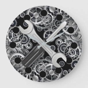 Steampunk silver utrustar, & verktygrundaväggen stor klocka