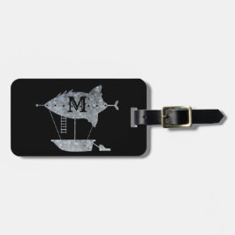 Steampunk Silver Zinc Airship Anpassningsbar Monog Bagagebricka