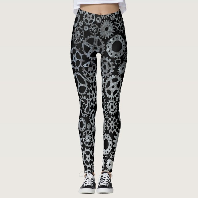 Steampunk Silver Zinc Bronze Leggings (Framsida)