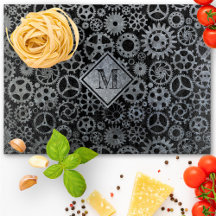 Steampunk Silver Zinc Gears Monogram