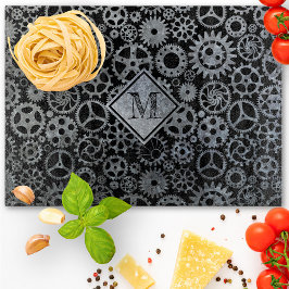 Steampunk Silver Zinc Gears Monogram