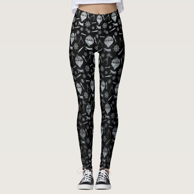 Steampunk Silver Zinc Luftballonger Leggings (Framsida)