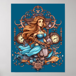 Steampunk-siren för flickor eller pojkar på en väg poster