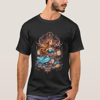 Steampunk Sjöjungfru i en blå klänning på en mans T Shirt