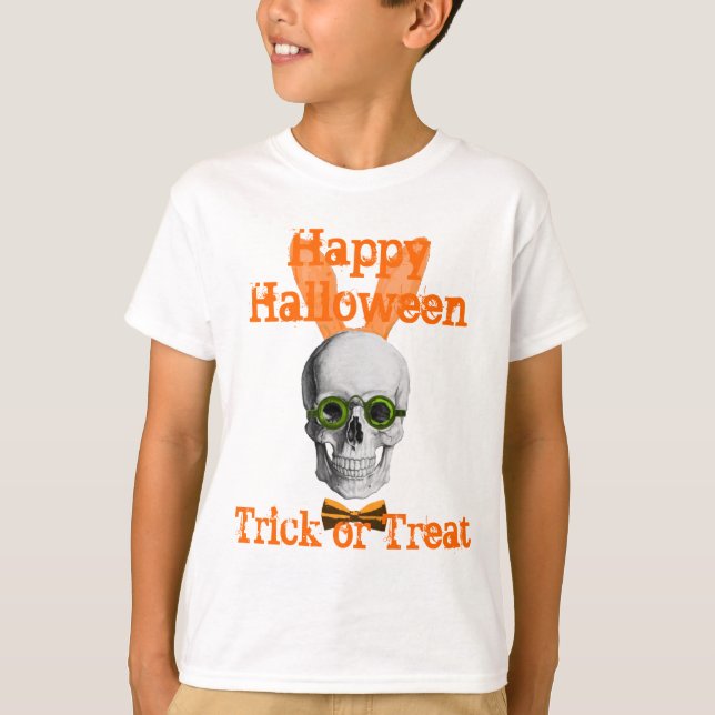 Steampunk skalle Halloween bus eller godis Tee (Framsida)