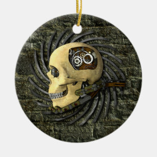 Steampunk skalle julgransprydnad keramik