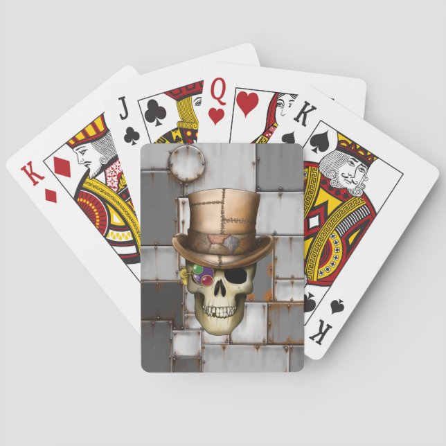 Steampunk skalle som leker kort spel kort (Baksidan)