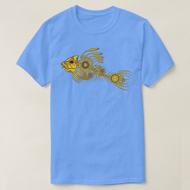 Steampunk-skelettfisk i guld t shirt (Design framsida)