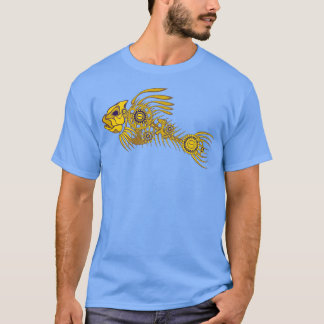 Steampunk-skelettfisk i guld t shirt