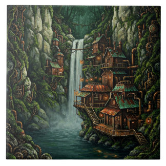 Steampunk Skog Keramisk Platta Kakelplatta