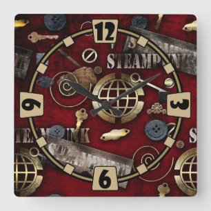Steampunk, skrapbokning fyrkantig klocka