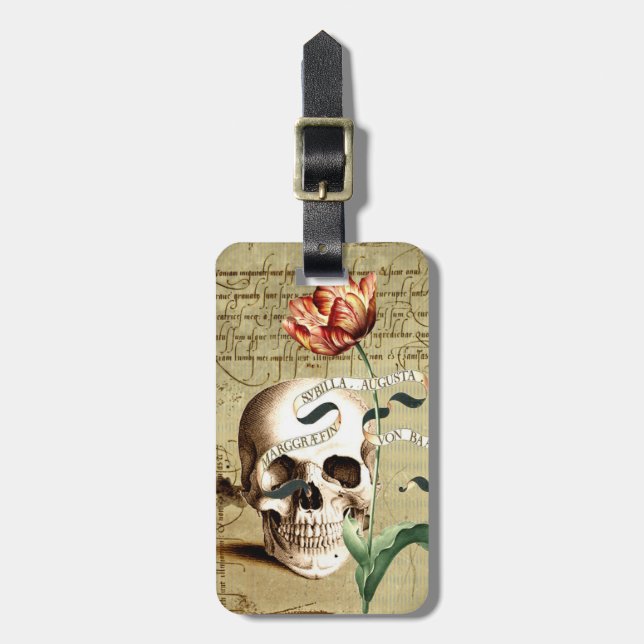 Steampunk Skull Blommigt Halloween Luggage Tag Bagagebricka (Vertikal Framsida)