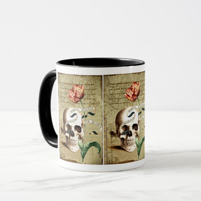 Steampunk Skull Blommigt Skriva Halloween Mugg (Framsida vänster)