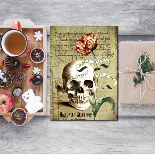 Steampunk Skull Blommigt Skriva Halloween Vykort