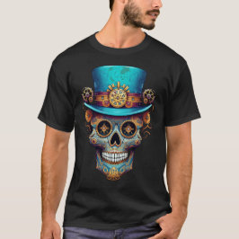 Steampunk Skull Day of the Dead Men's Black T Shirt