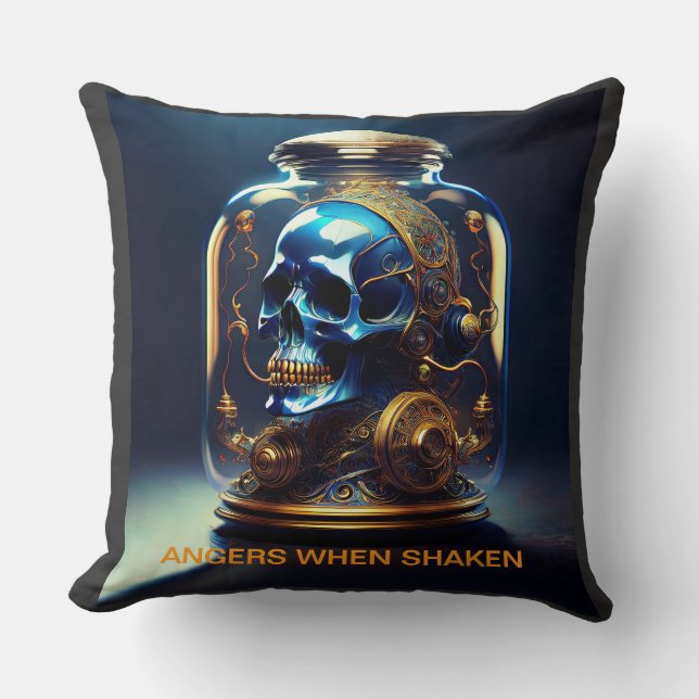 Steampunk Skull i Burk Angers när Shaken skakas Kudde (Framsida)
