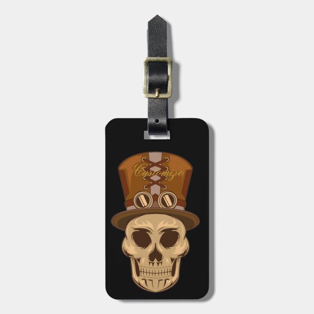 Steampunk Skull i Top hat Thunder_Cove Bagagebricka (Vertikal Framsida)