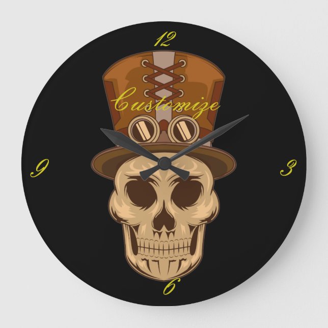 Steampunk Skull i Top hat Thunder_Cove Stor Klocka (Framsida)