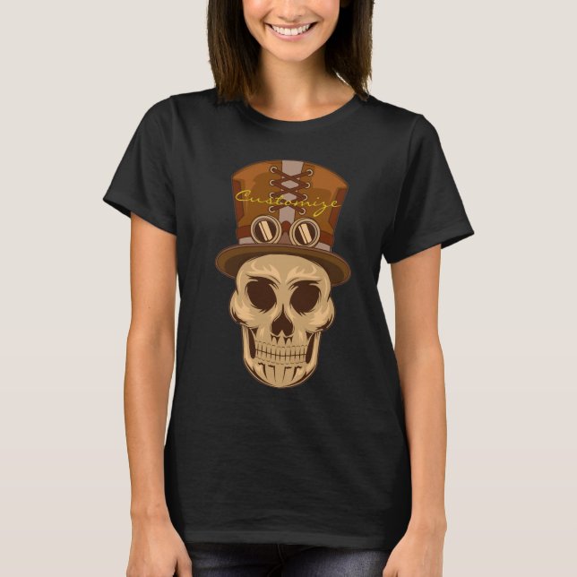 Steampunk Skull i Top hat Thunder_Cove T Shirt (Framsida)
