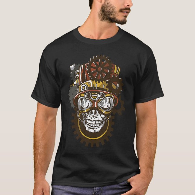 Steampunk Skull Konstig Bizarre Roligt Mörk T Shirt (Framsida)