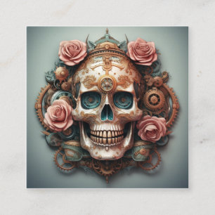 Steampunk Skull med flödesbakgrund Fyrkantigt Visitkort