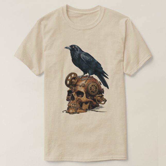 Steampunk Skull och Raven T Shirt (Design framsida)