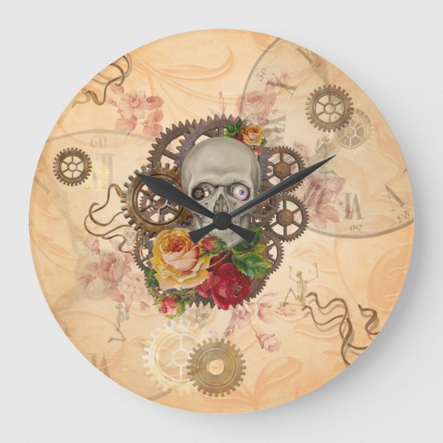 Steampunk Skull Stor Klocka (Framsida)
