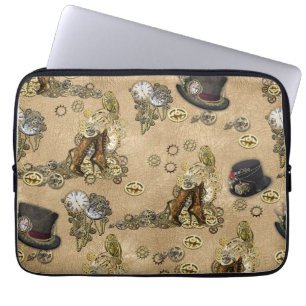 Steampunk skulpturer på Tan Leather Struktur Laptop Fodral