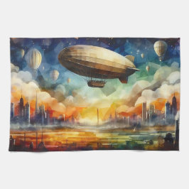 Steampunk Skyline w/ Zeppelin Kitchen Towel Kökshandduk