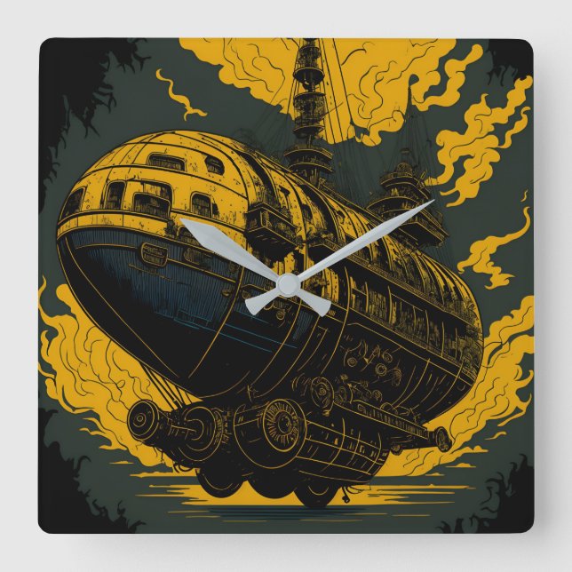 Steampunk Skyship Wall Clock Fyrkantig Klocka (Framsida)